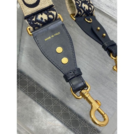Replica Tracolla Dior Regolabile con Anello Ricamo Obliquo Blu