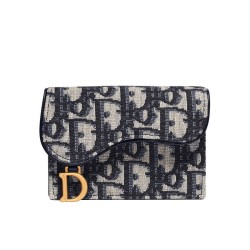 Replica Portafoglio Christian Dior Oblique Saddle Blu scuro