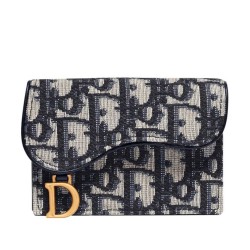 Replica Portafoglio Christian Dior Oblique Saddle Blu scuro