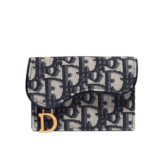 Replica Portafoglio Christian Dior Oblique Saddle Blu scuro