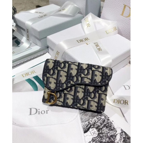 Replica Portafoglio Christian Dior Oblique Saddle Blu scuro