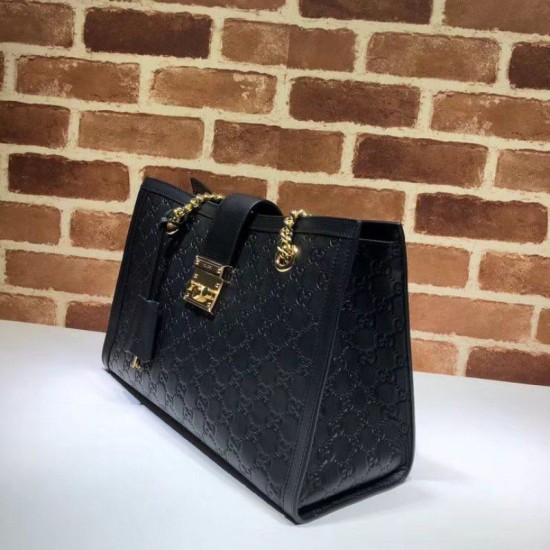 Replica Borsa a tracolla media con firma lucchetto 479197 nera