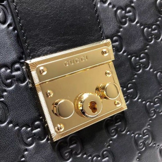 Replica Borsa a tracolla media con firma lucchetto 479197 nera