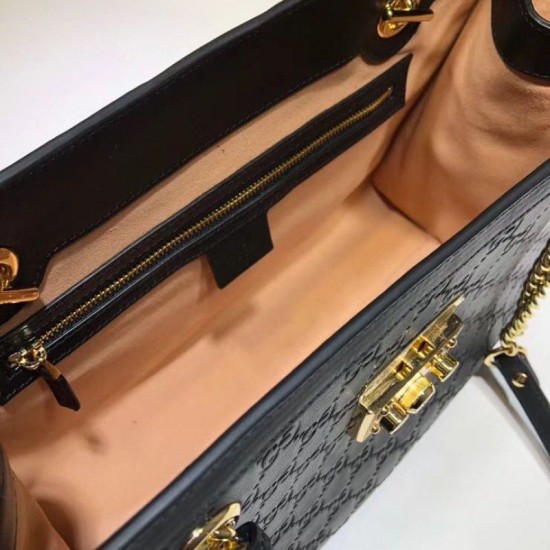 Replica Borsa a tracolla media con firma lucchetto 479197 nera