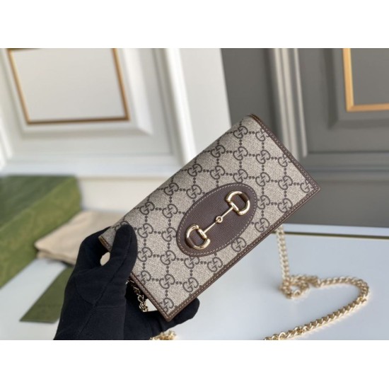 Replica Portafoglio Gucci Horsebit 1955 con catena 621892 Caffè