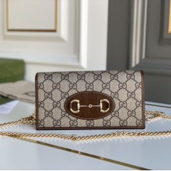 Replica Portafoglio Gucci Horsebit 1955 con catena 621892 Caffè
