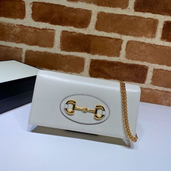 Replica Portafoglio Gucci Horsebit 1955 con catena 621892 Bianco