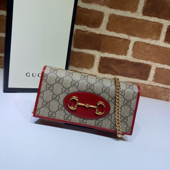 Replica Portafoglio Gucci Horsebit 1955 con catena 621892 Rosso