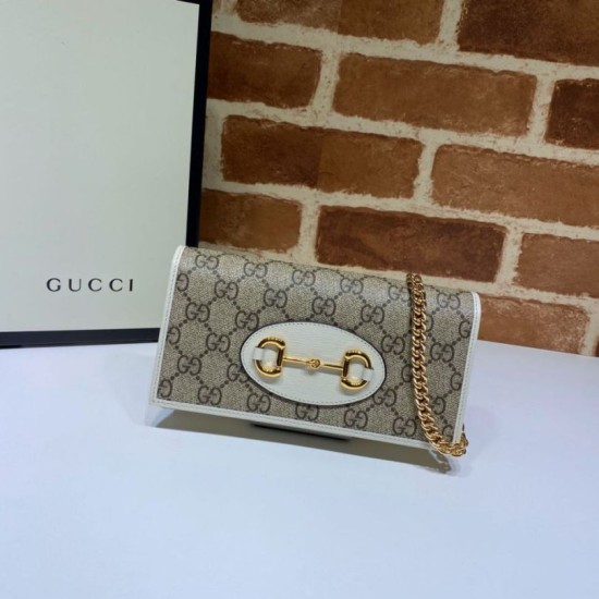 Replica Portafoglio Gucci Horsebit 1955 con catena 621892 Marrone / Bianco