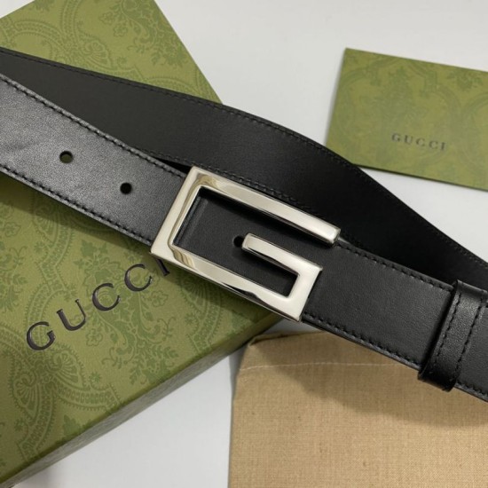 Replica Gucci Cintura reversibile con fibbia G Square 626974 Nero Argento