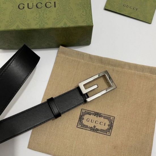Replica Gucci Cintura reversibile con fibbia G Square 626974 Nero Argento