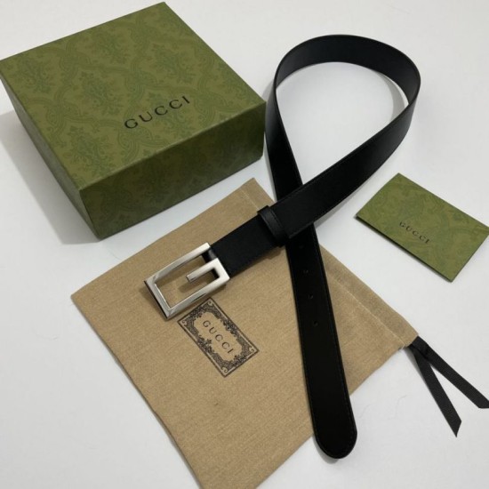 Replica Gucci Cintura reversibile con fibbia G Square 626974 Nero Argento