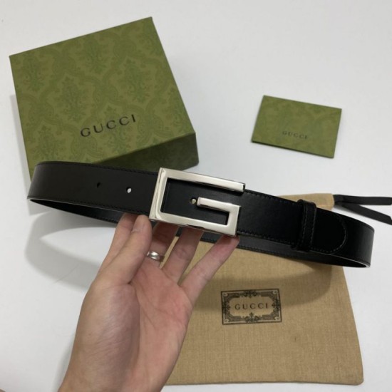 Replica Gucci Cintura reversibile con fibbia G Square 626974 Nero Argento