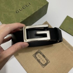 Replica Gucci Cintura reversibile con fibbia G Square 626974 Nero Argento