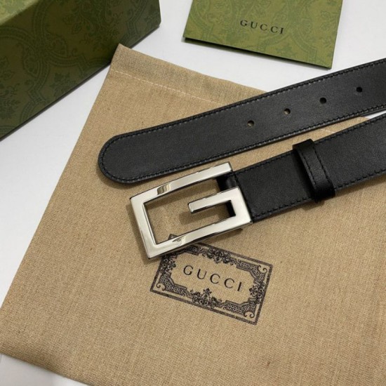 Replica Gucci Cintura reversibile con fibbia G Square 626974 Nero Argento