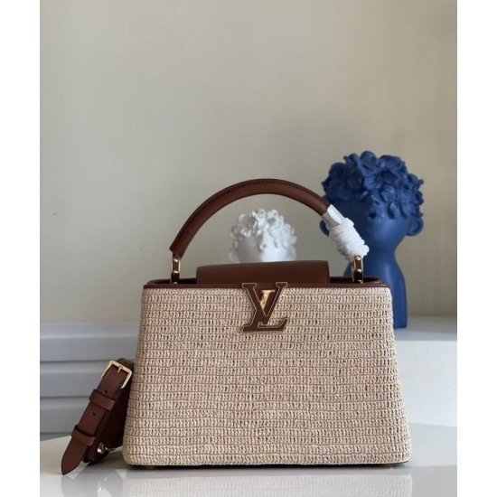 Replica Borsa Louis Vuitton Capucines MM In Rafia Intrecciata M57649
