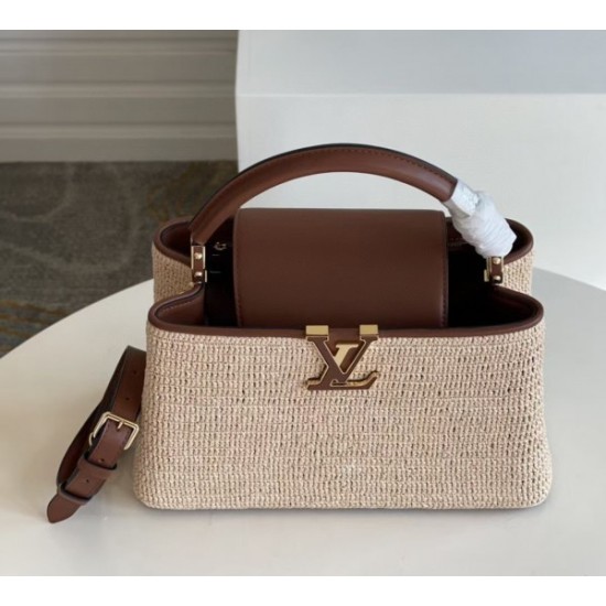 Replica Borsa Louis Vuitton Capucines MM In Rafia Intrecciata M57649
