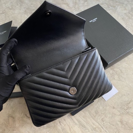 Replica YSL Saint Laurent Borsa a tracolla media con busta Kate Chain Mix Matelasse Nero
