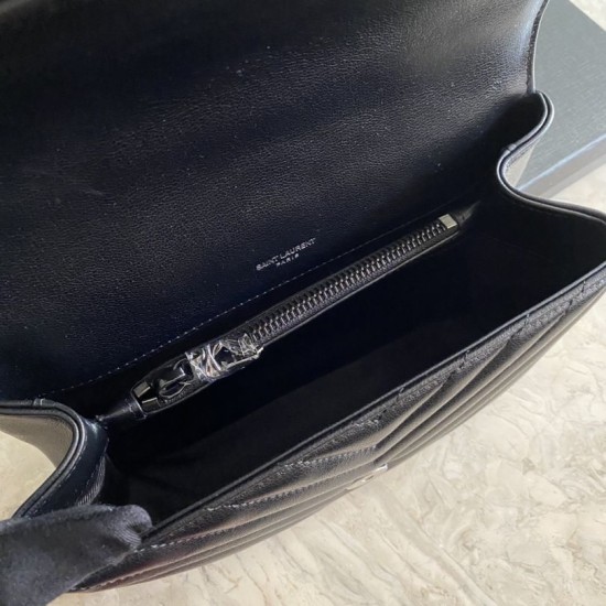 Replica YSL Saint Laurent Borsa a tracolla media con busta Kate Chain Mix Matelasse Nero