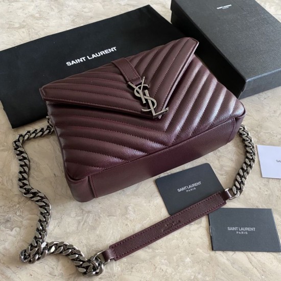 Replica YSL Saint Laurent Borsa a tracolla media con busta Kate Chain Mix Matelasse Maroon