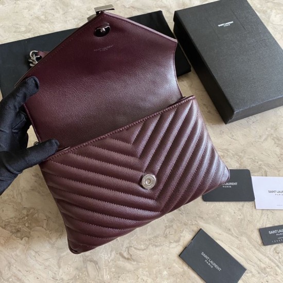 Replica YSL Saint Laurent Borsa a tracolla media con busta Kate Chain Mix Matelasse Maroon
