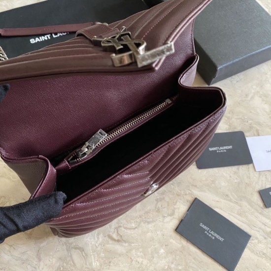 Replica YSL Saint Laurent Borsa a tracolla media con busta Kate Chain Mix Matelasse Maroon