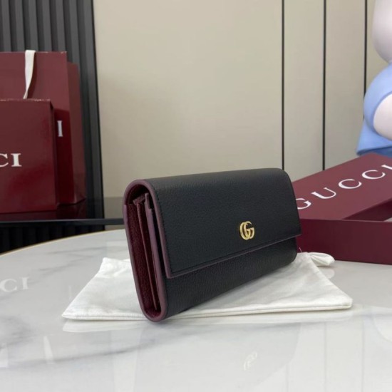 Replica Portafoglio Gucci GG Marmont bicolore con cerniera 456117 nero Imitazioni Outlet Premio