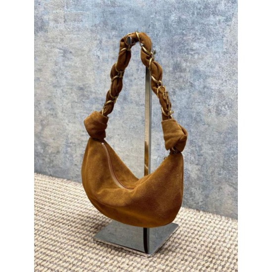 Replica Borsa hobo YSL Saint Laurent Amalia pelle scamosciata caramello Imitazioni Outlet Premio