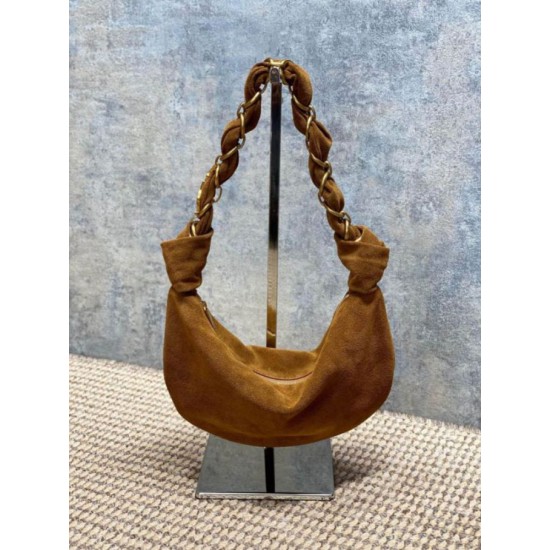 Replica Borsa hobo YSL Saint Laurent Amalia pelle scamosciata caramello Imitazioni Outlet Premio