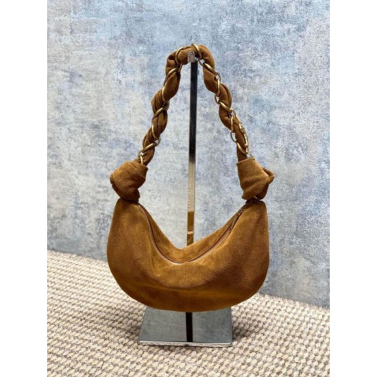 Replica Borsa hobo YSL Saint Laurent Amalia pelle scamosciata caramello Imitazioni Outlet Premio