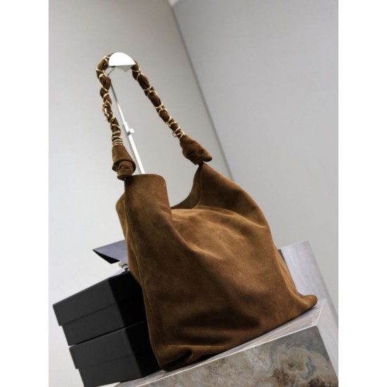 Replica Borsa a tracolla Amalia YSL Saint Laurent scamosciata decorata marrone Imitazioni Outlet Premio