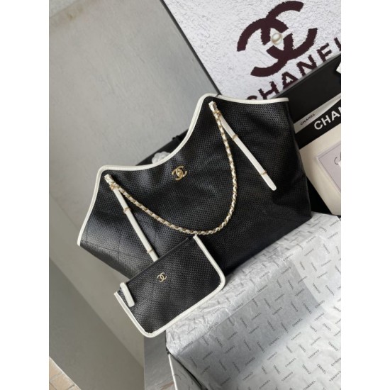 Replica Borse Chanel Maxi Shopping Tote Piccola/Grande AS5463 Rafia/Vitello Nero/Bianco Imitazioni Outlet Premio