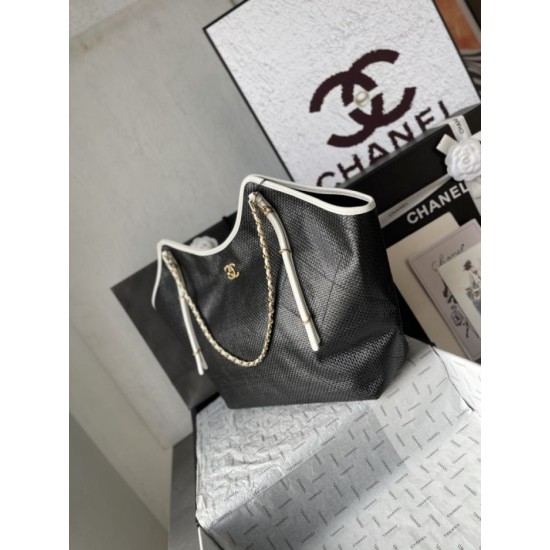 Replica Borse Chanel Maxi Shopping Tote Piccola/Grande AS5463 Rafia/Vitello Nero/Bianco Imitazioni Outlet Premio