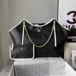 Replica Borse Chanel Maxi Shopping Tote Piccola/Grande AS5463 Rafia/Vitello Nero/Bianco Imitazioni Outlet Premio