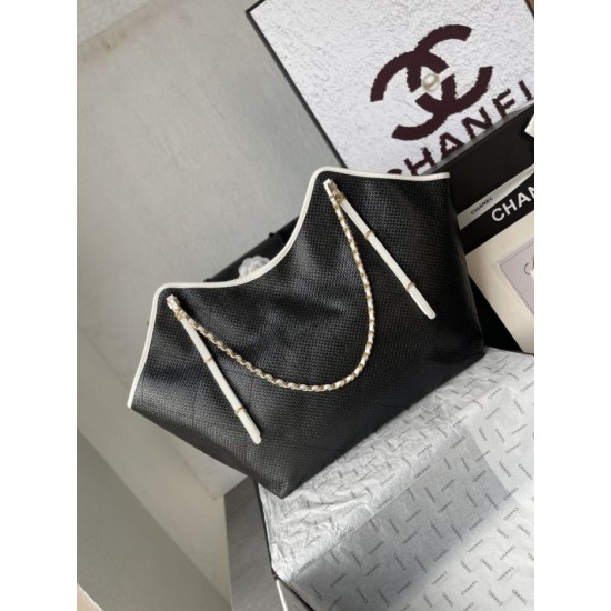 Replica Borse Chanel Maxi Shopping Tote Piccola/Grande AS5463 Rafia/Vitello Nero/Bianco Imitazioni Outlet Premio