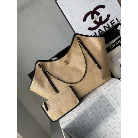 Replica Borse Chanel Maxi Shopping Tote Piccola/Grande AS5463 Rafia/Vitello Marrone/Nero Imitazioni Outlet Premio
