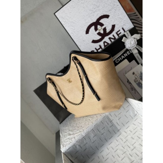 Replica Borse Chanel Maxi Shopping Tote Piccola/Grande AS5463 Rafia/Vitello Marrone/Nero Imitazioni Outlet Premio
