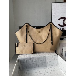 Replica Borse Chanel Maxi Shopping Tote Piccola/Grande AS5463 Rafia/Vitello Marrone/Nero Imitazioni Outlet Premio