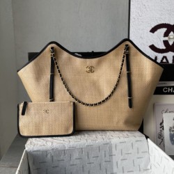 Replica Borse Chanel Maxi Shopping Tote Piccola/Grande AS5463 Rafia/Vitello Marrone/Nero Imitazioni Outlet Premio