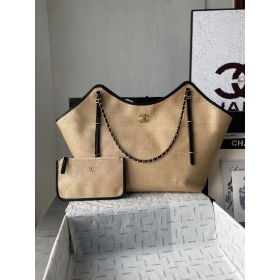 Replica Borse Chanel Maxi Shopping Tote Piccola/Grande AS5463 Rafia/Vitello Marrone/Nero Imitazioni Outlet Premio