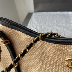Replica Borse Chanel Maxi Shopping Tote Piccola/Grande AS5463 Rafia/Vitello Marrone/Nero Imitazioni Outlet Premio