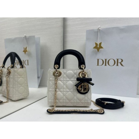 Replica Borse Dior Mini Lady Dior agnello cannage Arco beige/nero Imitazioni Outlet Premio
