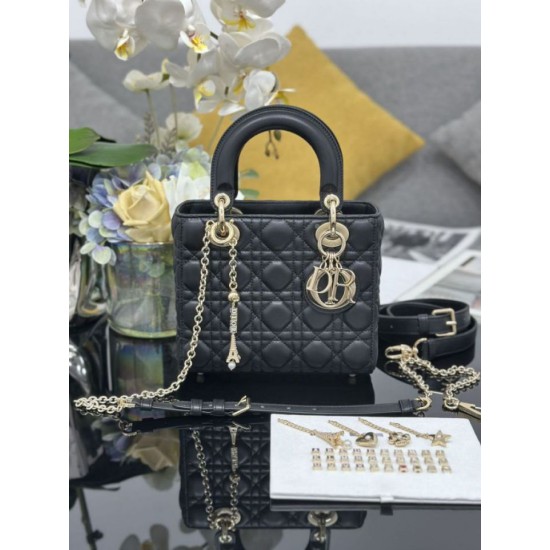 Replica Borsa Dior piccola Lady Dior My ABCDior con ciondolo D.I.O.R agnello cannage Nero Imitazioni Outlet Premio