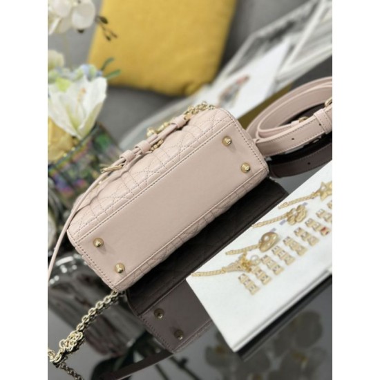 Replica Borsa Dior piccola Lady Dior My ABCDior con ciondolo D.I.O.R agnello cannage Rosa Imitazioni Outlet Premio
