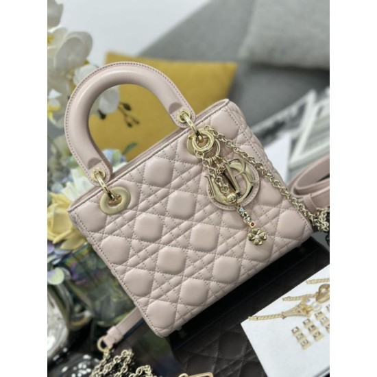 Replica Borsa Dior piccola Lady Dior My ABCDior con ciondolo D.I.O.R agnello cannage Rosa Imitazioni Outlet Premio
