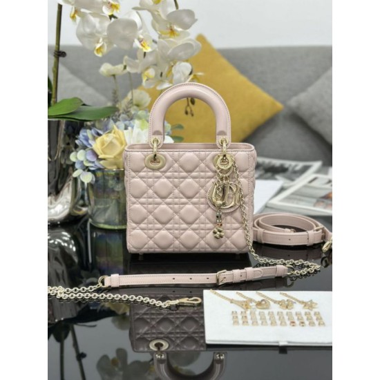 Replica Borsa Dior piccola Lady Dior My ABCDior con ciondolo D.I.O.R agnello cannage Rosa Imitazioni Outlet Premio