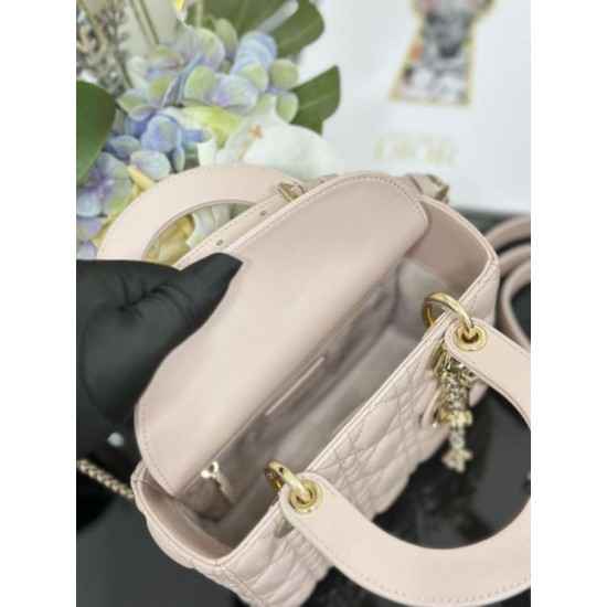 Replica Borsa Dior piccola Lady Dior My ABCDior con ciondolo D.I.O.R agnello cannage Rosa Imitazioni Outlet Premio