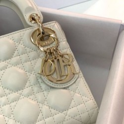 Replica Borsa Mini Lady Dior con cuciture cannage bianco Imitazioni Outlet Premio