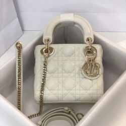 Replica Borsa Mini Lady Dior con cuciture cannage bianco Imitazioni Outlet Premio