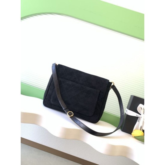 Falso superiore Borsa hobo Chanel 26c AS5886 scamosciata trapuntata nero Imitazioni Outlet